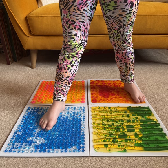 Happy Feet Barefoot Therapy Set of 4 Liquid Textured Sensory Floor Tile Play Mats - image 1