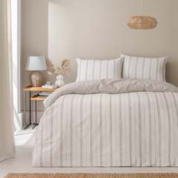 Pia Slub Stripe 100% Cotton Duvet Cover & Pillowcase Set - thumbnail 1