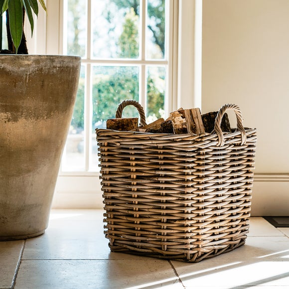 Set of 2 Square Wicker Log Baskets - image 1