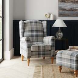 Oswald Check Wingback Armchair - thumbnail 1