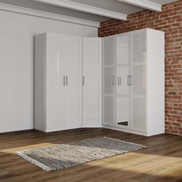 Sudbury Framed 3 Piece Large Mirrored Corner Wardrobe Set