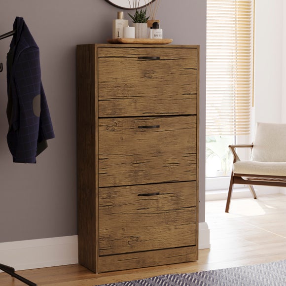 Vida Designs 3 Door Shoe Storage Cabinet, Antique Wood Effect - image 1