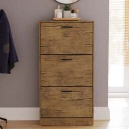 Vida Designs 3 Door Shoe Storage Cabinet, Antique Wood Effect - thumbnail 2
