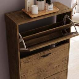 Vida Designs 3 Door Shoe Storage Cabinet, Antique Wood Effect - thumbnail 4