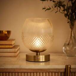 Cassia Pressed Glass Rechargeable Touch Dimmable Table Lamp - thumbnail 2