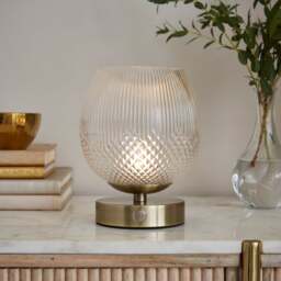 Cassia Pressed Glass Rechargeable Touch Dimmable Table Lamp - thumbnail 1