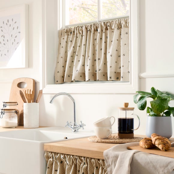 Bees Café Style Unlined Slot Top Single Curtain - image 1