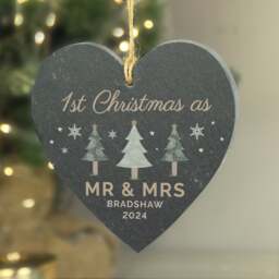 Personalised Christmas Tree Slate Heart Decoration - thumbnail 1