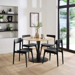 Arlette 4 Seater Round Dining Table, Solid Oak and Oak Veneer - thumbnail 1