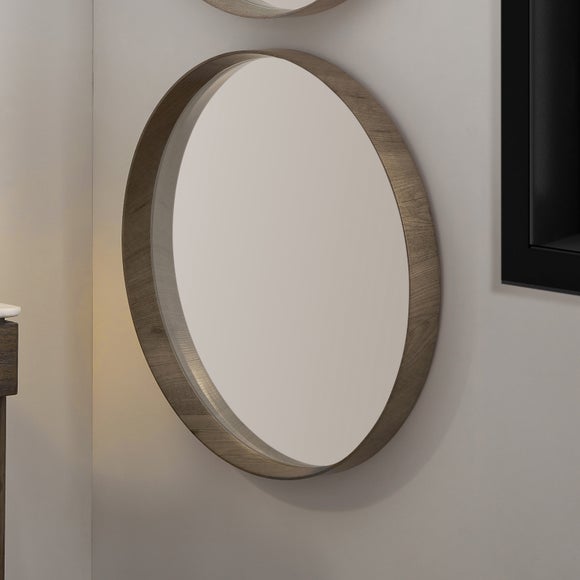 Natural Wood Veneer Round Wall Mirror - image 1
