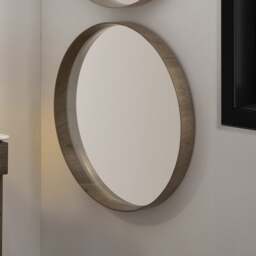 Natural Wood Veneer Round Wall Mirror - thumbnail 1