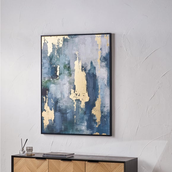 Gold & Blue Abstract Black Framed Canvas - image 1