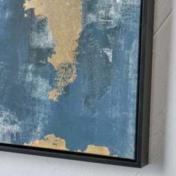 Gold & Blue Abstract Black Framed Canvas - thumbnail 3