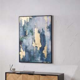 Gold & Blue Abstract Black Framed Canvas - thumbnail 1