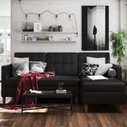 Hartford Faux Leather Black Corner Double Sofa Bed - thumbnail 1