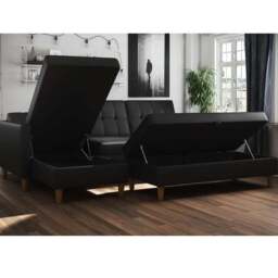 Hartford Faux Leather Black Corner Double Sofa Bed - thumbnail 2