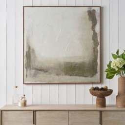 Green & Natural Abstract Square Hessian Framed Canvas - thumbnail 1