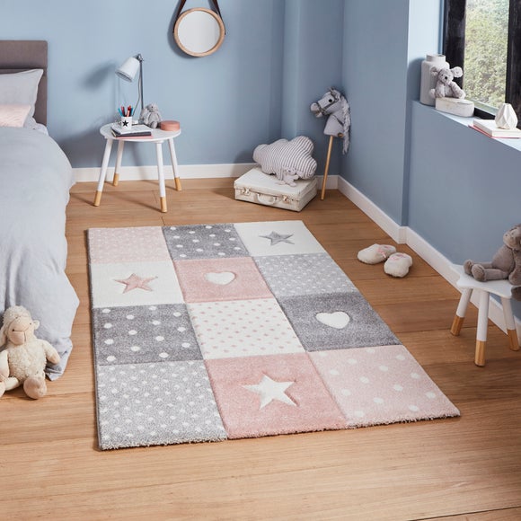 Pink Stars, Hearts and Polka Dot Rug