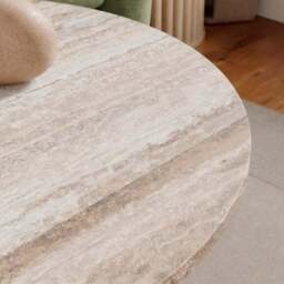 Lucin Travertine Effect Round Coffee Table - thumbnail 2