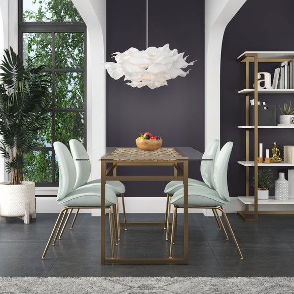 Cosmo Living Juliette 6 Seater Rectangle Dining Table, Glass Top & Brass Legs - image 1