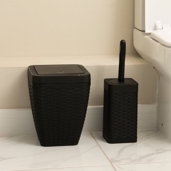 Addis Rattan Black Toilet Brush & Bin Set - image 1
