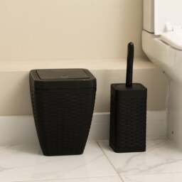Addis Rattan Black Toilet Brush & Bin Set - thumbnail 1