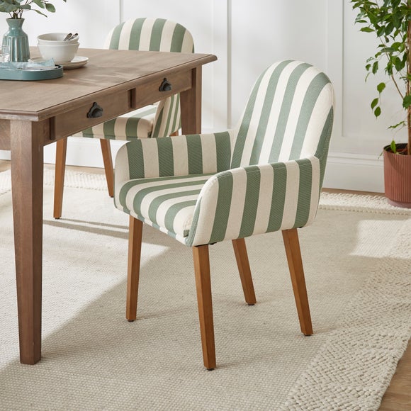 Agnes Carver Dining Chair, Olive Green Striped Fabric - image 1