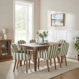 Agnes Carver Dining Chair, Olive Green Striped Fabric - thumbnail 2