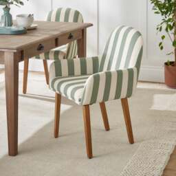 Agnes Carver Dining Chair, Olive Green Striped Fabric - thumbnail 1