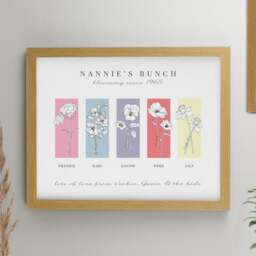 Personalised Birth Flower Family of 5 Framed Print - thumbnail 1