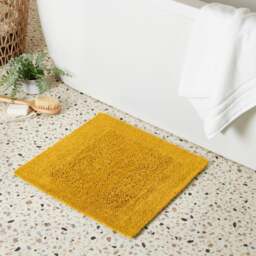 Organic Cotton Reversible Ashbourne Ochre Shower Mat - thumbnail 1