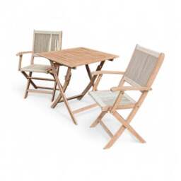 London Square Folding Outdoor Bistro Set with 2 Rope Chairs - thumbnail 2