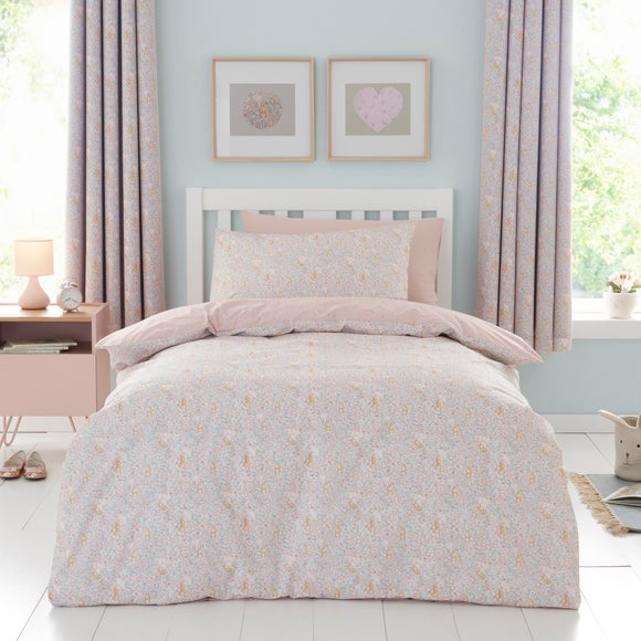 Set of 2 Ditsy Bunny Pink 100% Cotton Fitted Sheets - image 1