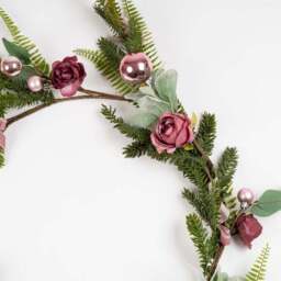 150cm Artificial Dusky Rose Garland with Pink Baubles & Velvet Bows - thumbnail 2