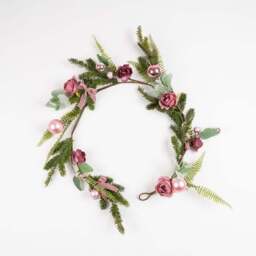 150cm Artificial Dusky Rose Garland with Pink Baubles & Velvet Bows - thumbnail 3