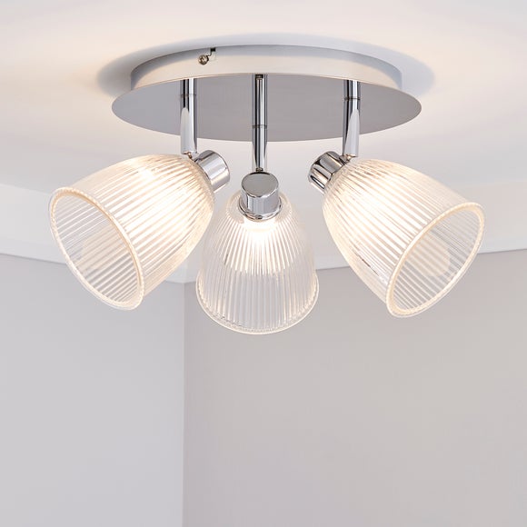 Bremont 3 Light Ribbed Glass Bathroom Semi Flush Spotlight - image 1