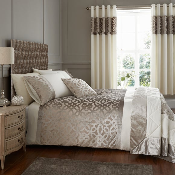 Catherine Lansfield Natural Lattice Cut Velvet Duvet Cover and Pillowcase Set - image 1