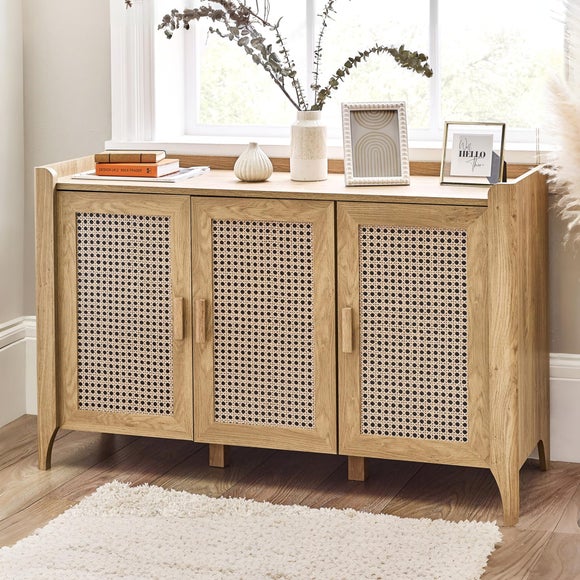 Sydney 3 Door Oak Effect Sideboard with Rattan Print - image 1