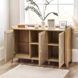 Sydney 3 Door Oak Effect Sideboard with Rattan Print - thumbnail 2
