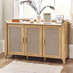 Sydney 3 Door Oak Effect Sideboard with Rattan Print - thumbnail 1