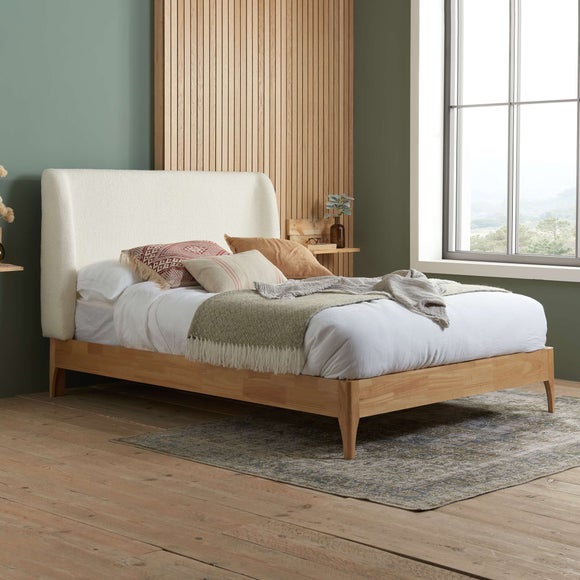 Halfden Wooden Bed Frame, Boucle - image 1