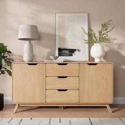 Edda Extra Wide Sideboard, Oak Effect - thumbnail 1