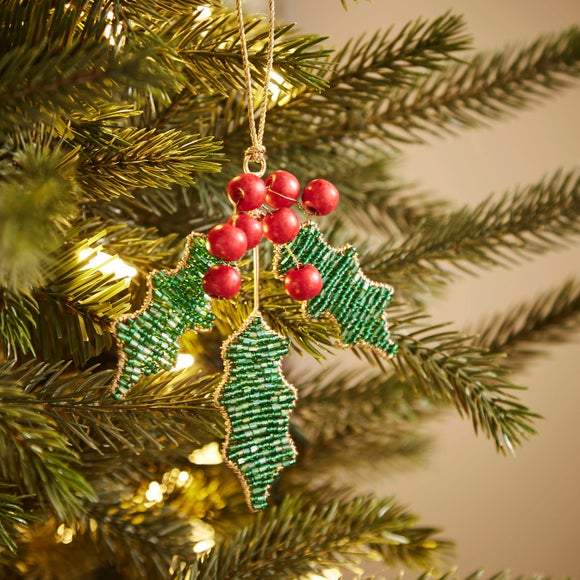 Beaded Holly Hanging Decoration - image 1