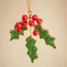 Beaded Holly Hanging Decoration - thumbnail 2