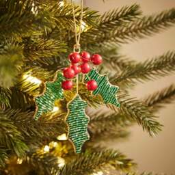 Beaded Holly Hanging Decoration - thumbnail 1