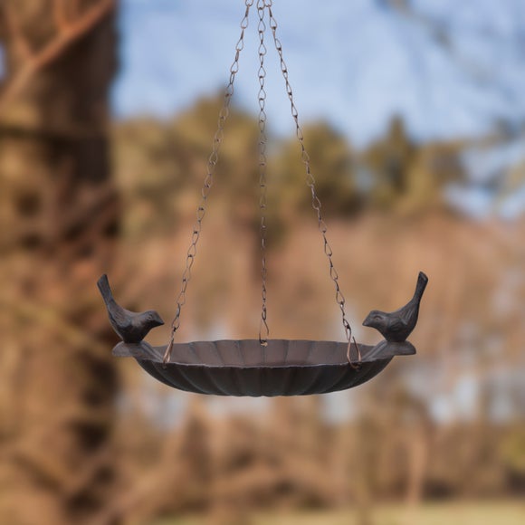 Fallen Fruits Hanging Cast Iron Bird Bath with 2 Birds - image 1