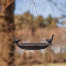 Fallen Fruits Hanging Cast Iron Bird Bath with 2 Birds