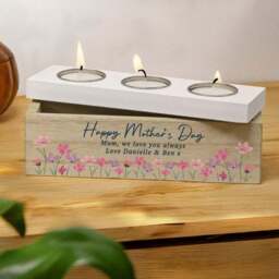 Personalised Floral Wooden Triple Tealight Holder - thumbnail 3