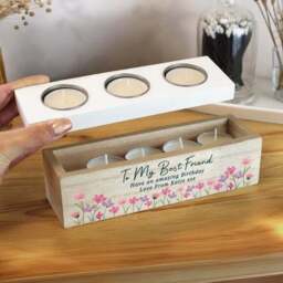 Personalised Floral Wooden Triple Tealight Holder - thumbnail 2