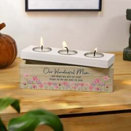 Personalised Floral Wooden Triple Tealight Holder - thumbnail 1
